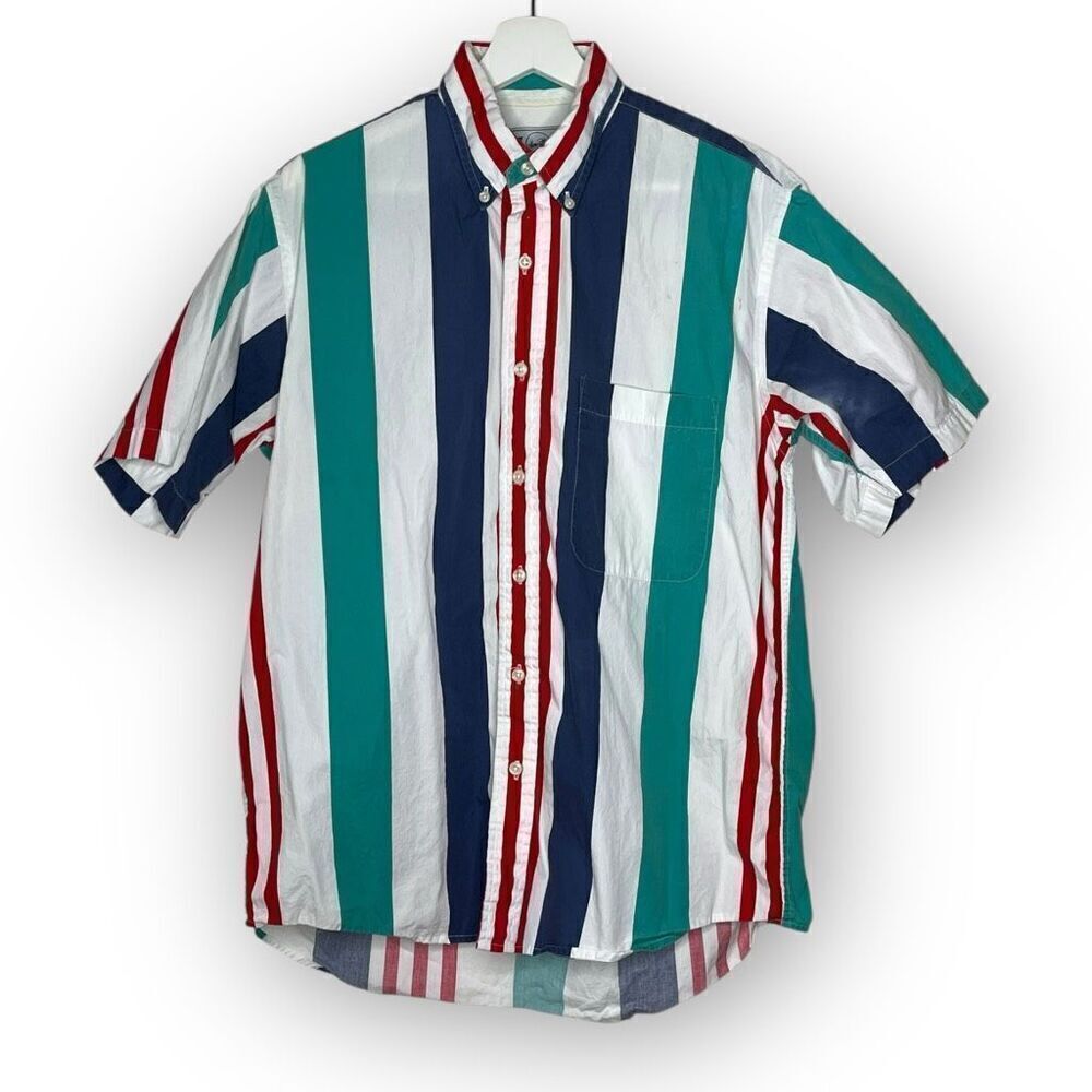 Sears Roebuck And Co 100% Cotton Striped Shirt Vintage Streetwear 90s Size Med